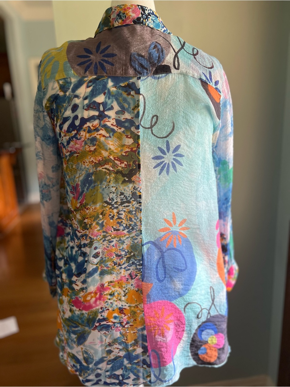 John Mark Multicolor Floral-Print Button Front Blouse Mix Print Boho M Statement - Picture 6 of 11